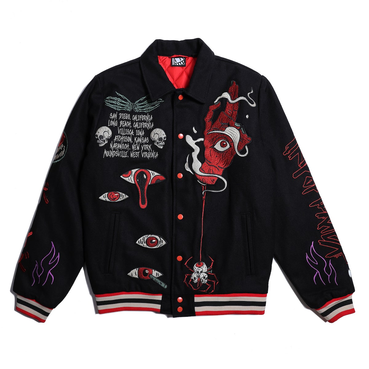 Trip of Terror Embroidered Black Varsity Jacket - Brain Rot