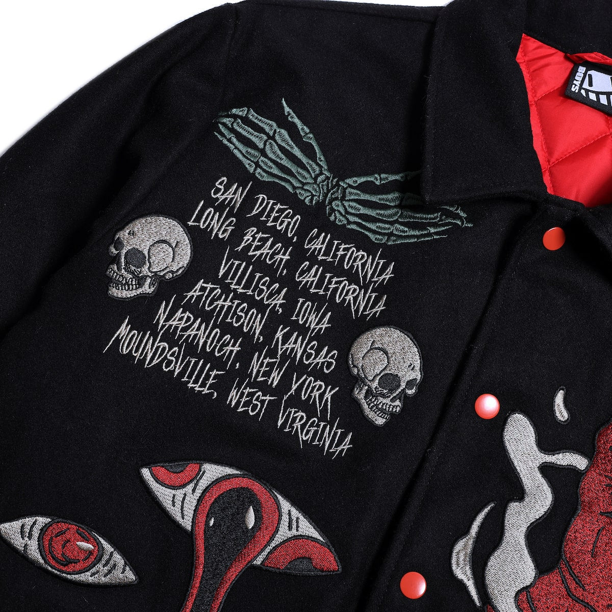 Trip of Terror Embroidered Black Varsity Jacket - Brain Rot