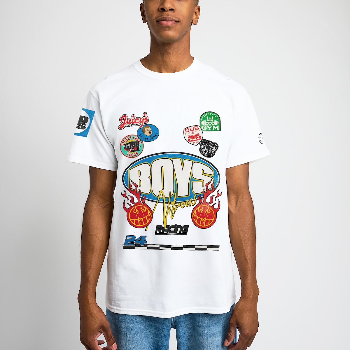 Nitrous Patches White Tee - Brain Rot Worldwide - The Boys