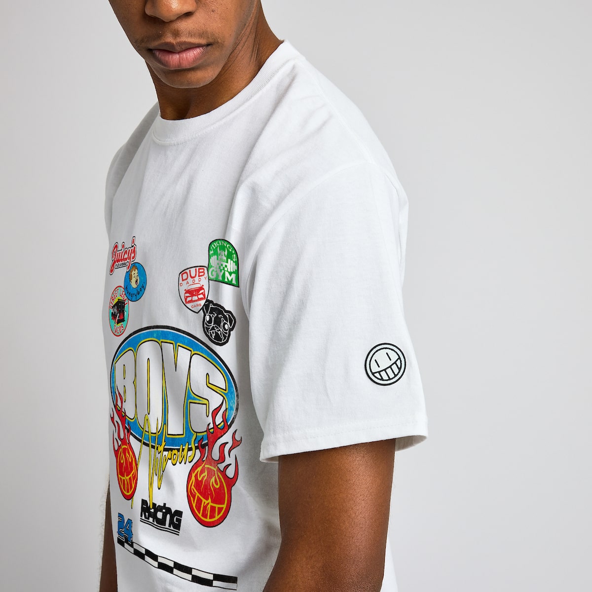 Nitrous Patches White Tee - Brain Rot Worldwide - The Boys