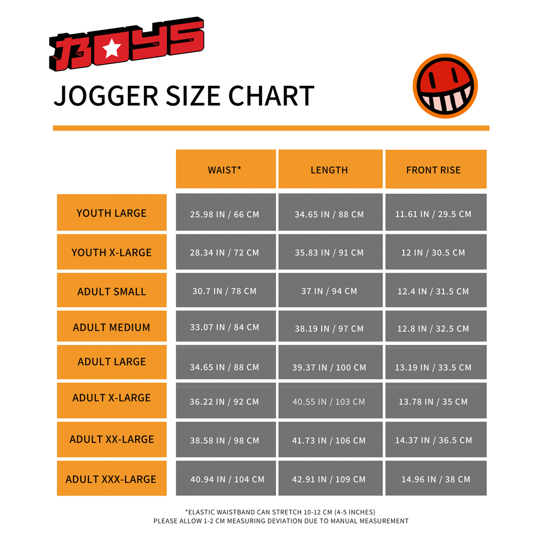 Saturdays Are For The Boys Joggers Size Chart